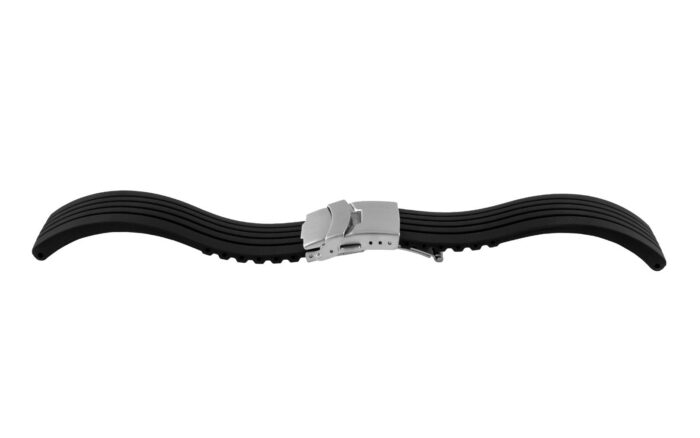 AWB Men's Black Silicone Deployant Clasp Groove Diver Watch Band
